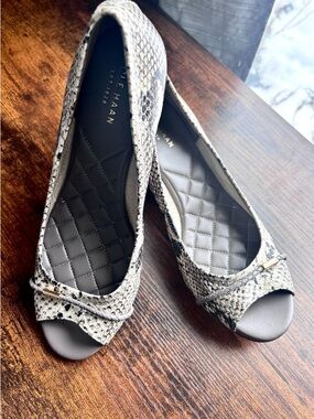 COLE HAAN Snake-Print Peep Toe Wedge